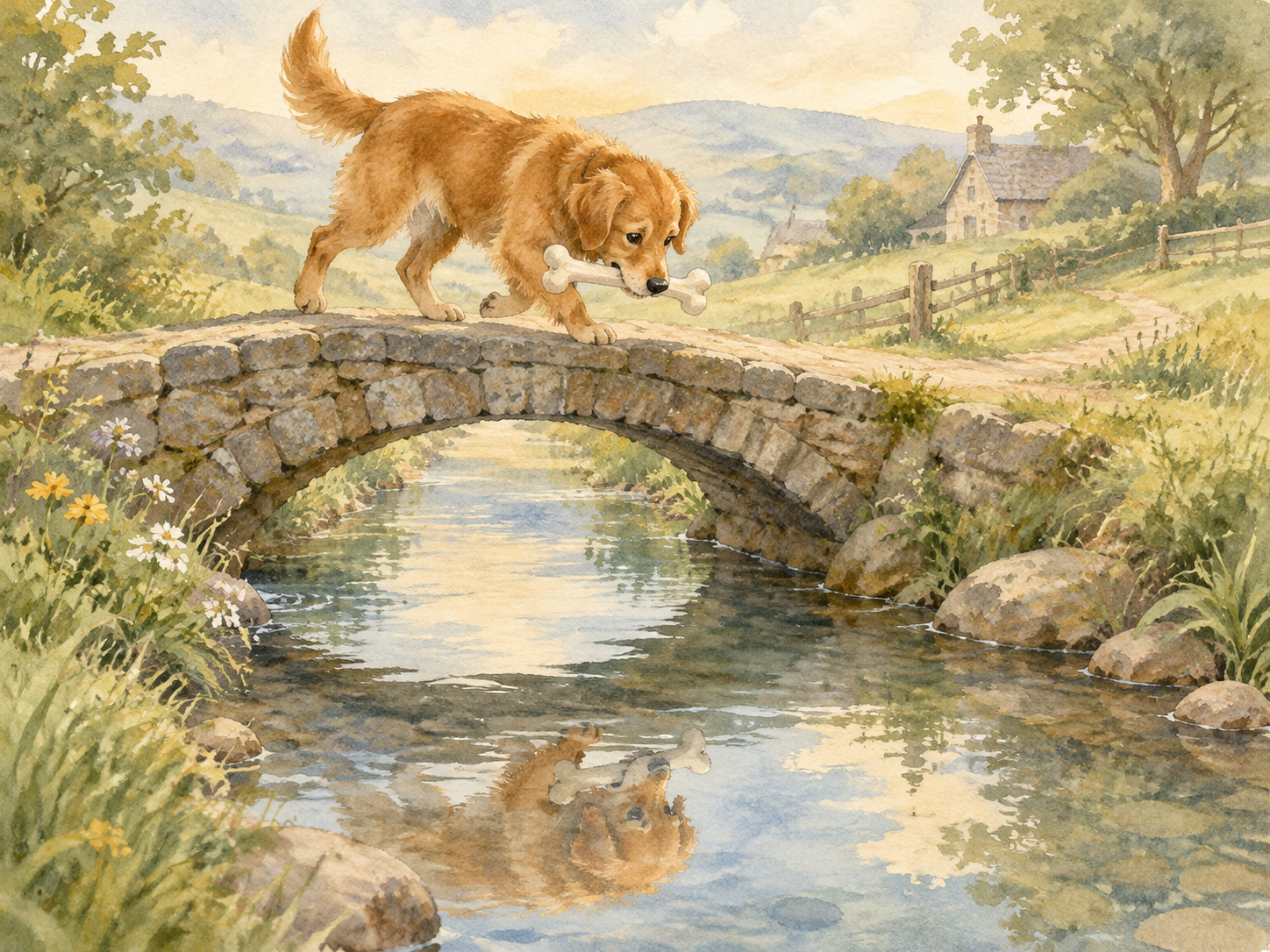 Ilustração: o cachorro e o reflexo