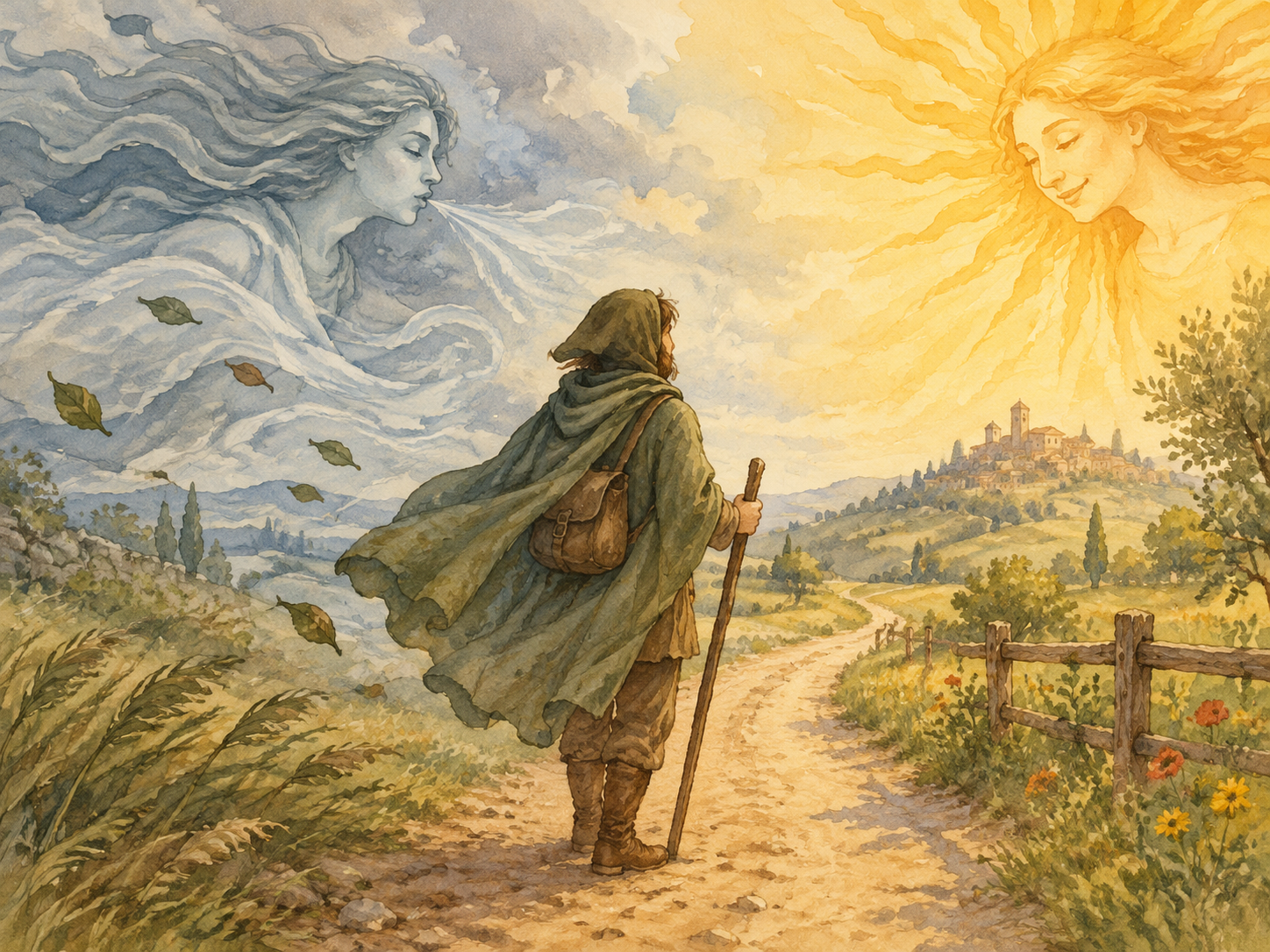 Ilustração: o vento norte e o sol